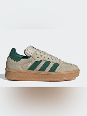 adidas Samba Suede Sneakers in Beige and Dark Green with Gum Sole